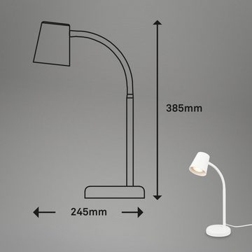 Briloner Leuchten Tischleuchte 7476016, schwenkbar, Kabelschalter, LED wechselbar, Tischlampe, 13 x 38,5cm, Weiß, max. 9W, GU10, Leselampe, Schreibtisch