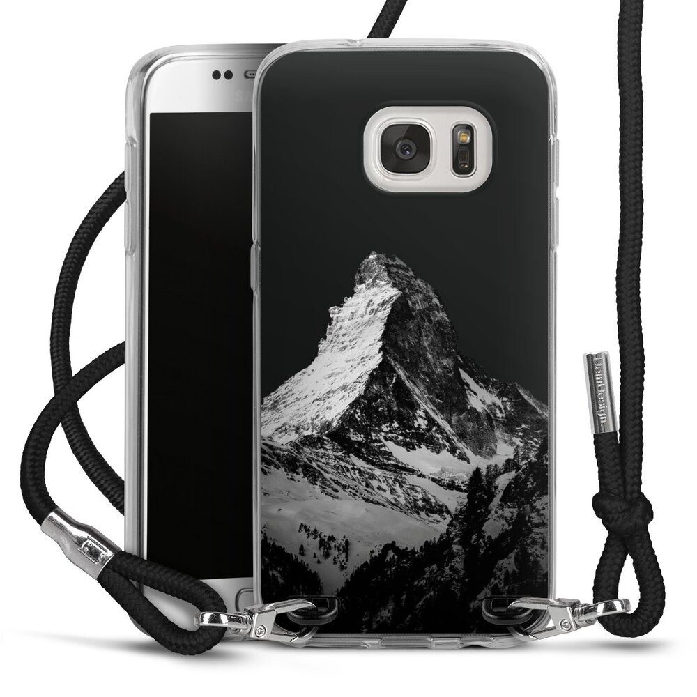DeinDesign Handyhülle Berg Schnee Alpspitze Snow Capped Mountains Grayscale, Samsung Galaxy S7 Handykette Hülle mit Band Case zum Umhängen