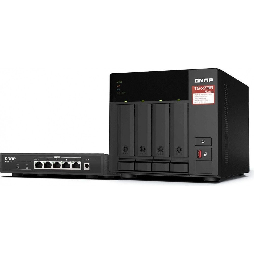 QNAP QNAP TS-473A-SW5T NAS mit QSW-1105-5T Switch. Netzwerk-Switch (8 GB RAM für hohe Leistung)