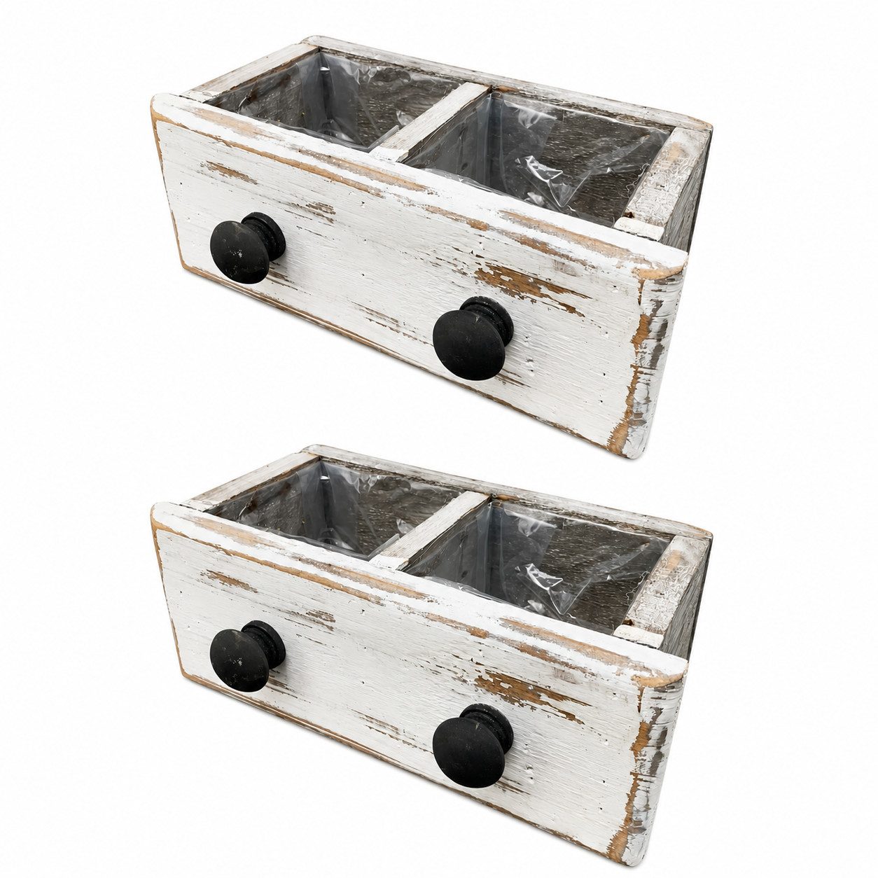 finehomegarden Blumentopf Schublade Holz weiß 2erSet Shappy Ø22x10cm H13cm Pflanzkasten (Set, 2 St., 2er- Set), Blumenkasten 2fach Kräuter Blumen Landhaus / Paket