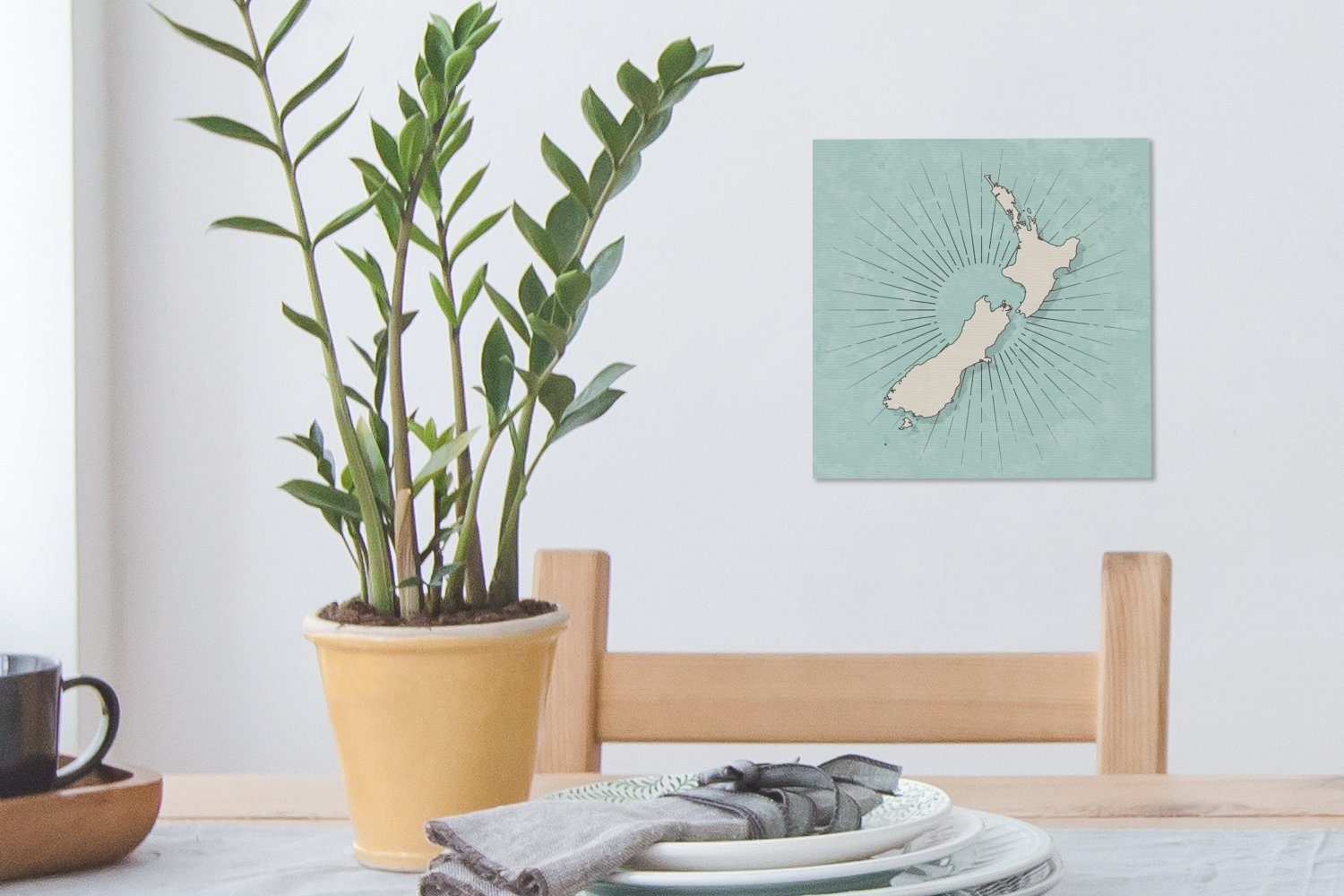 von Karte Neuseeland Schlafzimmer St), auf blau-grünem, weißen Leinwandbild OneMillionCanvasses® Bilder Wohnzimmer Eine Leinwand für Illustration (1 einer