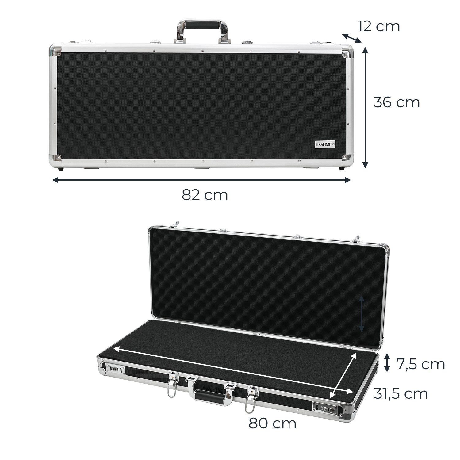 HMF Aufbewahrungsbox Transportkoffer mit zwei 3er Zahlenschlössern und Schnappverschluss, abschließbare Spannverschlüsse, Koffer mit Schaumstoff 82 x 36 x 12 cm