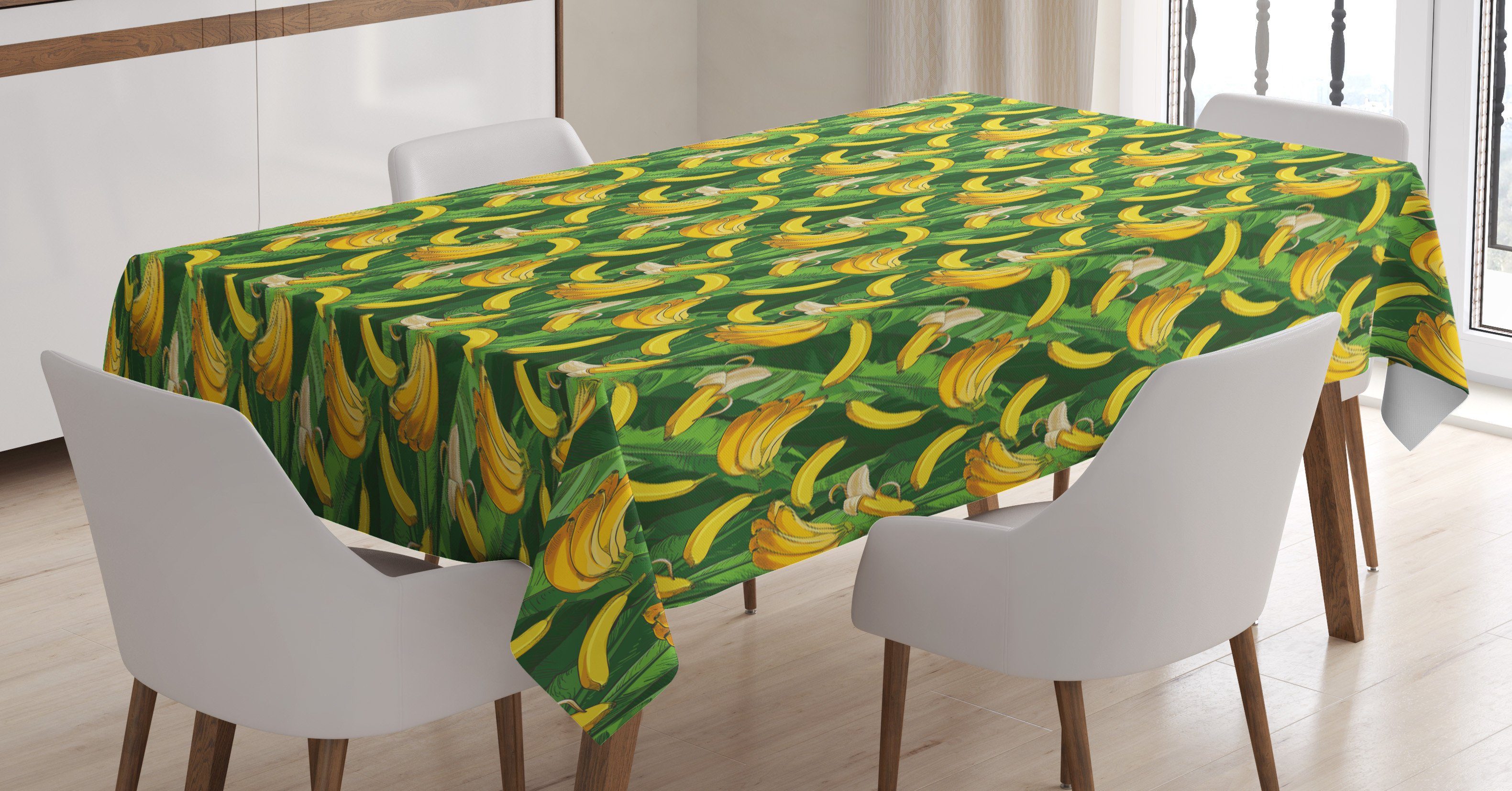 Abakuhaus Tischdecke Farbfest Waschbar Für den Außen Bereich geeignet Klare Farben, Exotisch Bananen-Frucht-Palmblätter