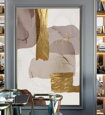 TPFLiving Kunstdruck (OHNE RAHMEN) Poster - Leinwand - Wandbild, Nordic Art - Abstrakte Formen - (9 Motive in 5 verschiedenen Größen zur Auswahl - Bilder Wohnzimmer), Farben: Schwarz, Weis, Grau, Gold, Blau - Größe: 50x70cm