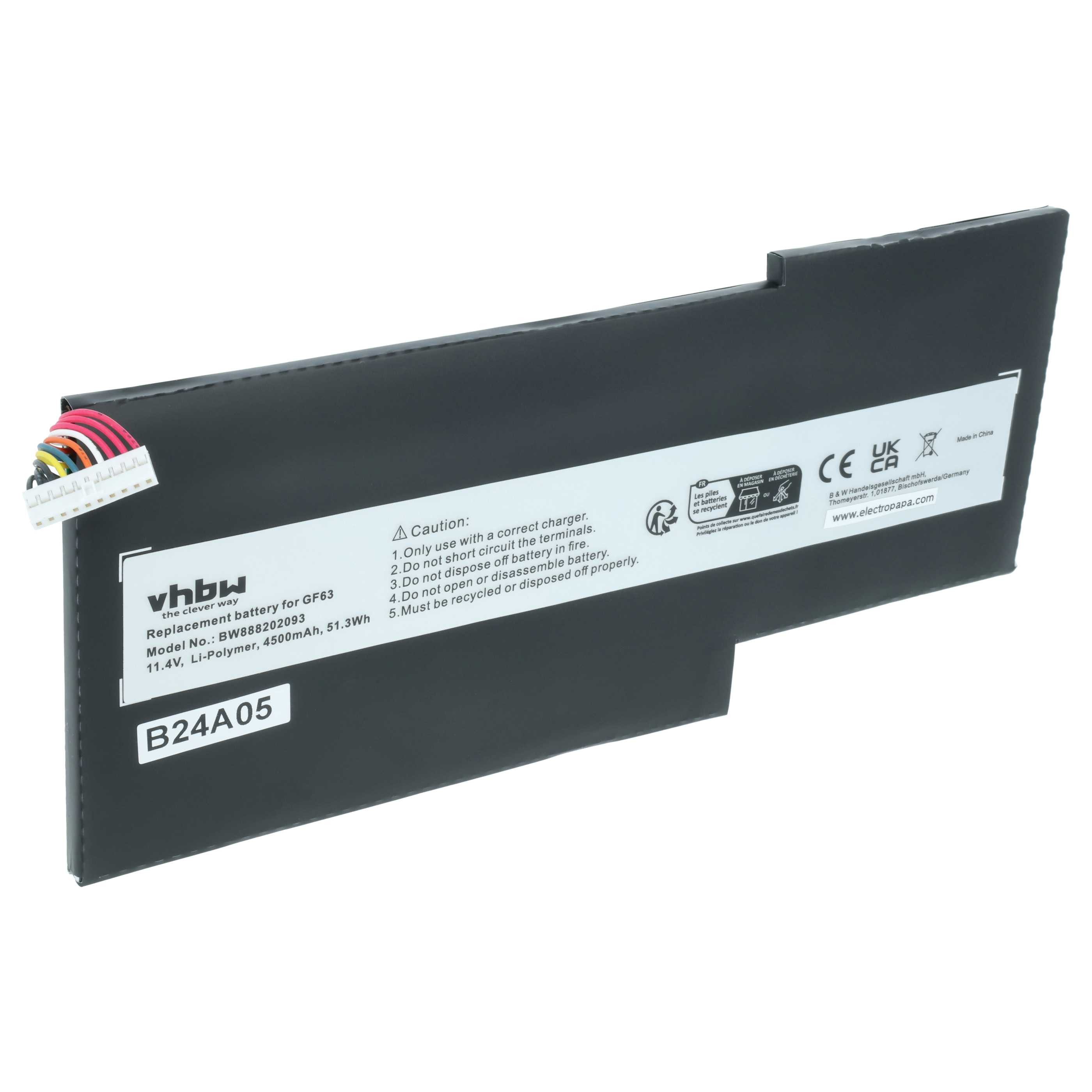 vhbw Akku passend für MSI GF75 Thin 8RD-059PL, GF75 Thin 8RD-070ZA, GF75 Laptop-Akku Akku Li-Polymer 4500 mAh (11,4 V, 1 St), Leistungsfähiger Austausch-Akku für Notebook, Wiederaufladbar, Jede