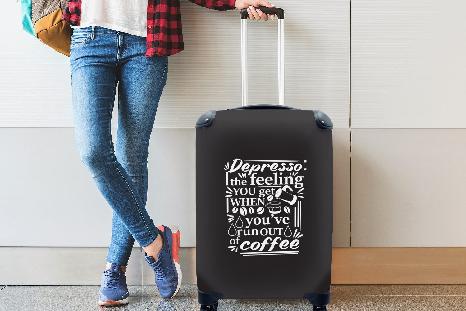MuchoWow Handgepäckkoffer Kaffee für Rollen, Reisekoffer Reisetasche rollen, - Kaffeebohnen, Trolley, mit - Handgepäck Sprichwörter 4 Ferien