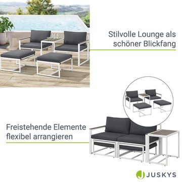 Juskys Gartenlounge-Set Bari, (5-tlg), Gartenmöbel Sofa, Set 5-teilig, Hocker, Tisch & Polster, Outdoor