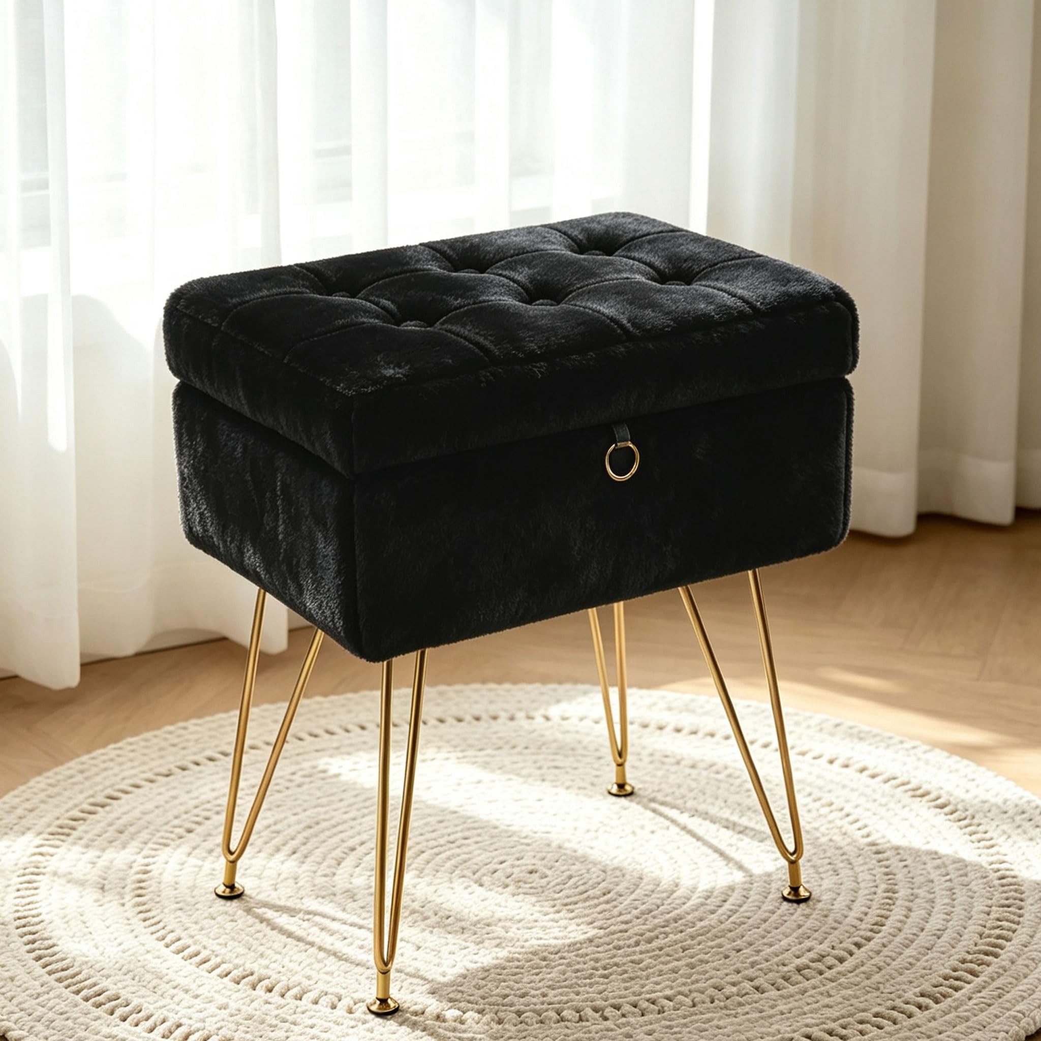 GarveeMore Sitzhocker Schminktisch-Stuhl, gepolstert, Metallbeine, verstellbare Füße, (1st)Hocker mit Stauraum, Wohnzimmer, Schlafzimmer, Ankleidezimmer