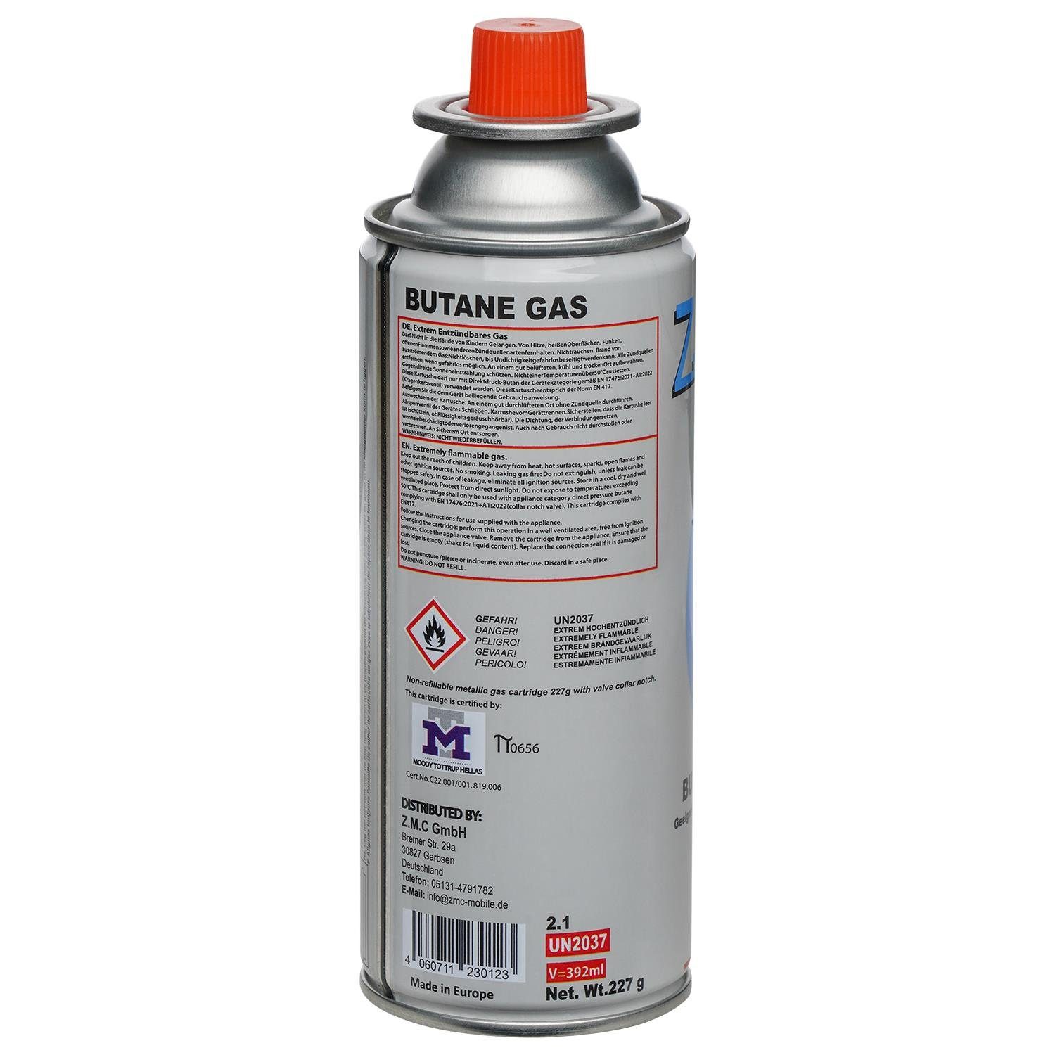 ZMC Gaskartusche 16x Butan Gas Kartusche 227g Butangas Bajonett-Anschluss, Zubehör für Gaskocher Gaskartusche Campingkocher Brenner, MSF-1a Gaskartuschen Campinggas Bunsenbrenner Campingkocher