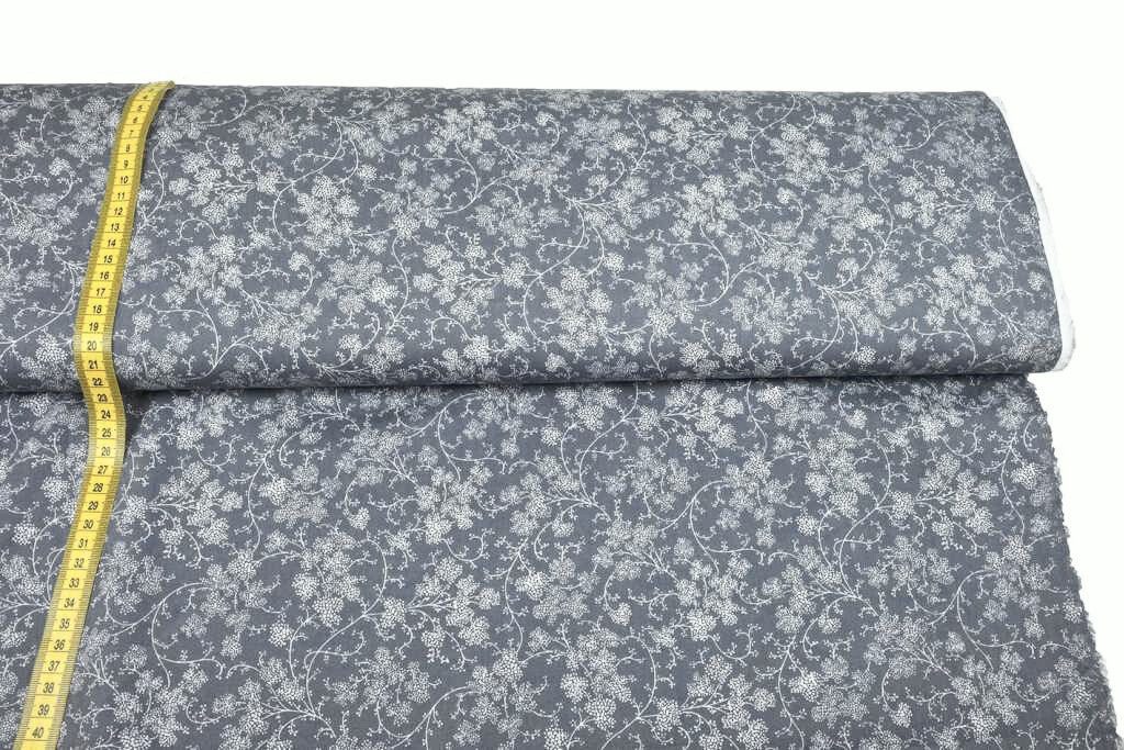 larissastoffe Stoff Baumwollstoff Blüten Ranken, grau, Baumwolle Webware, Meterware, 50 cm x 140 cm