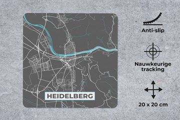 MuchoWow Mauspad Stadtplan - Deutschland - Blau - Heidelberg - Karte (1-St), Gaming, Mousepad, Büro, 20x20 cm, Mausunterlage