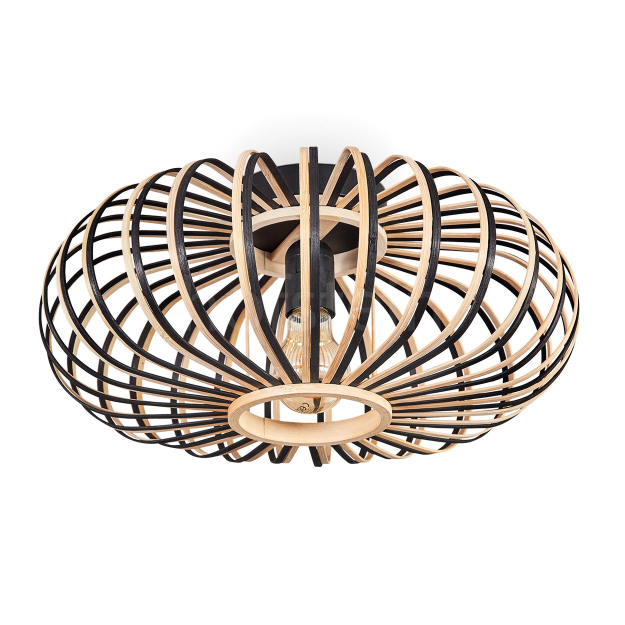 hofstein Deckenleuchte moderne Deckenlampe aus Metall/Bambus in Schwarz/Nat günstig online kaufen