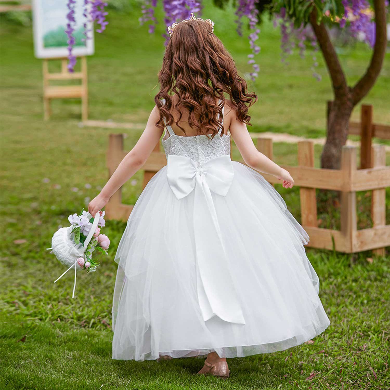 Daisred Partykleid Mädchenkleider Prinzessin Kleidung Weiß Performance Kleider