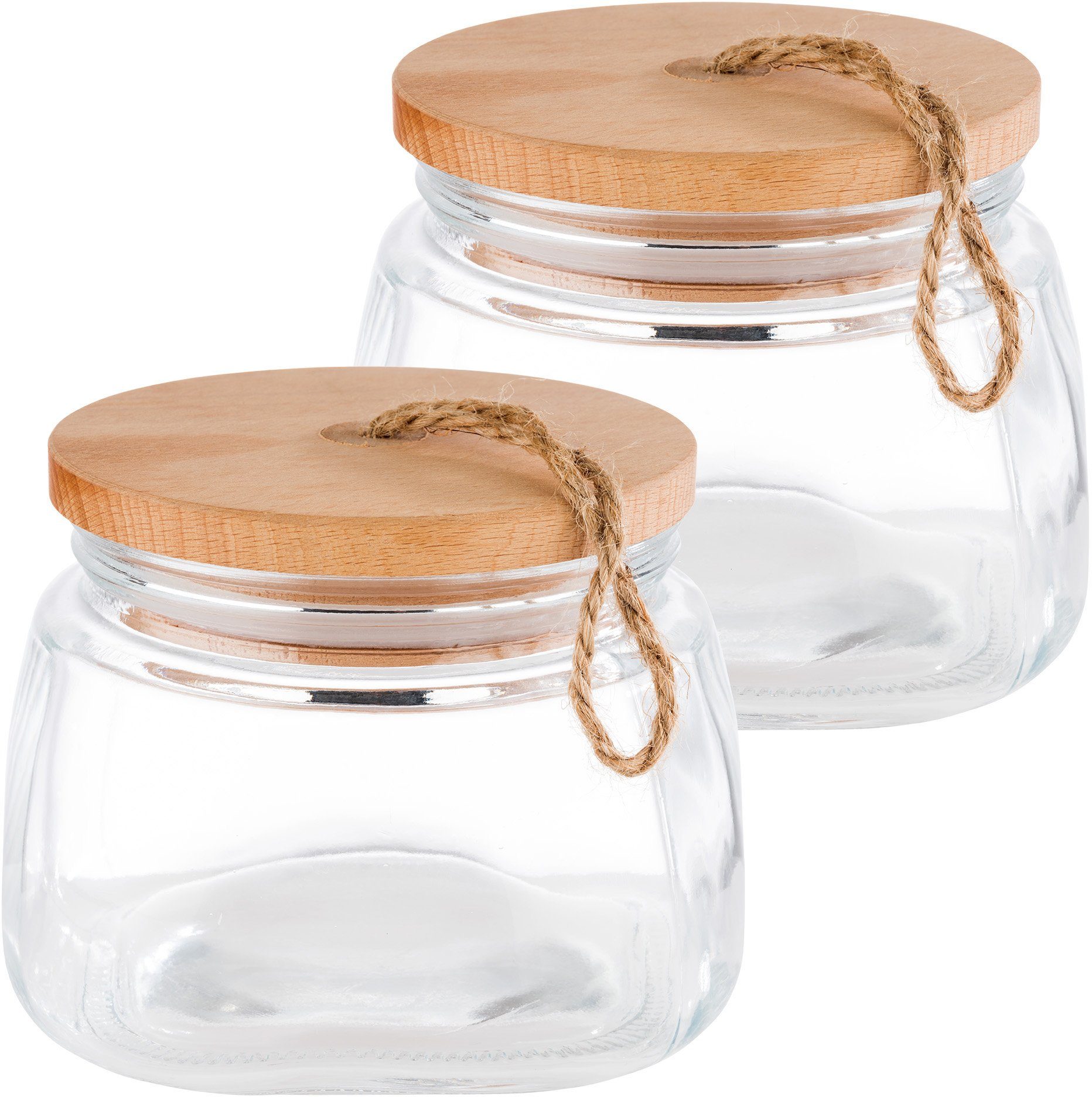APS Vorratsglas Woody, Glas, (2-tlg), mit Holzdeckel, 1 Liter
