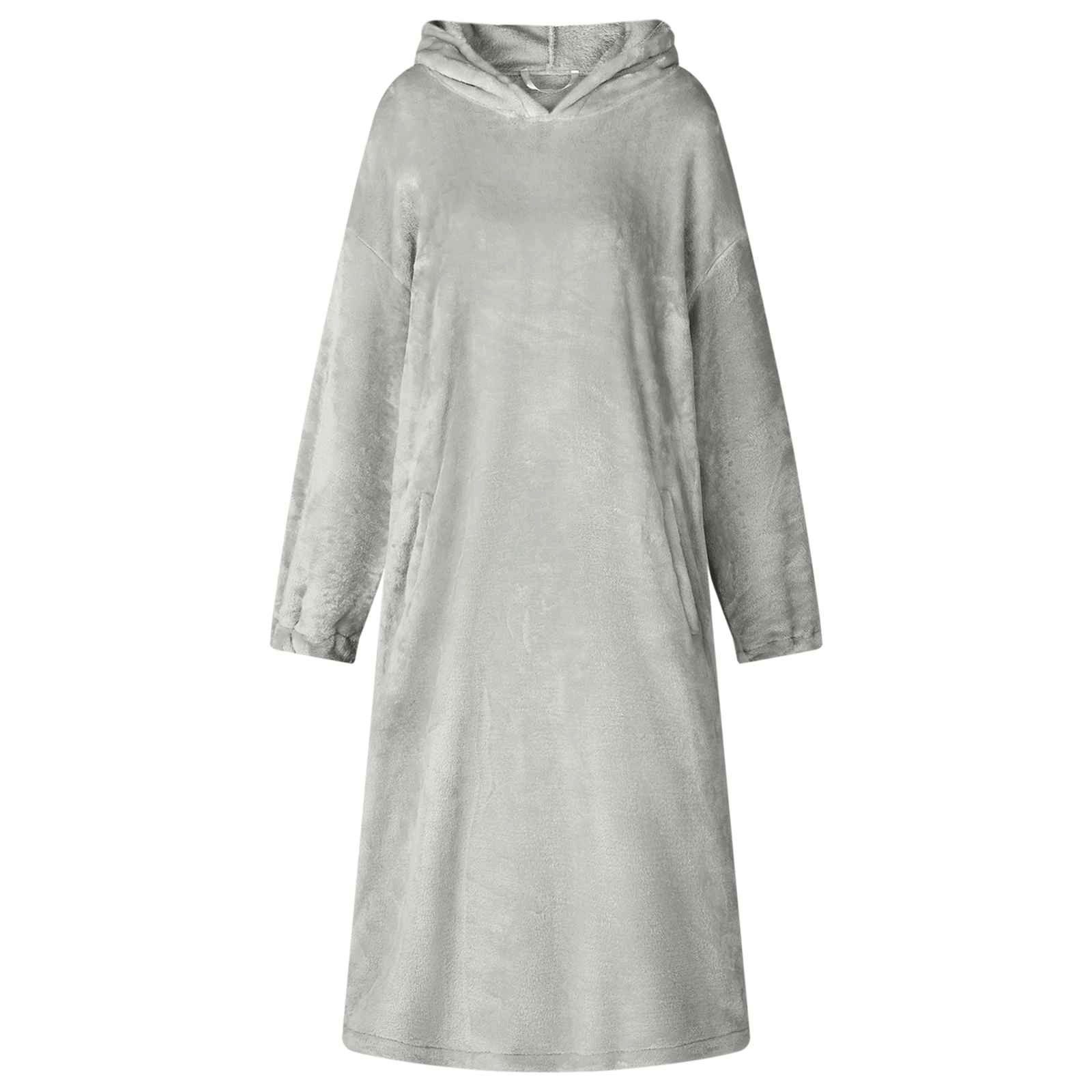 Unisex-Bademantel Decken-Hoodie Grau S Flanell