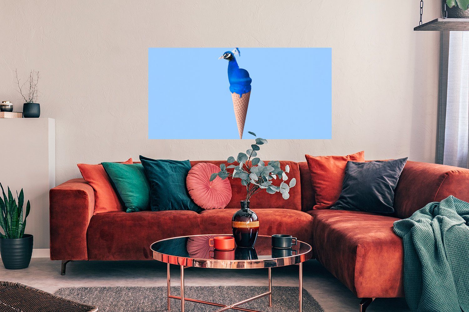 MuchoWow Poster Pfau - Blau (1 Bild Vogel, Wandposter, - Ohne Wohnzimmer, Schlafzimmer, Eiscreme - Rahmen, - St), Wanddeko für Eistüte