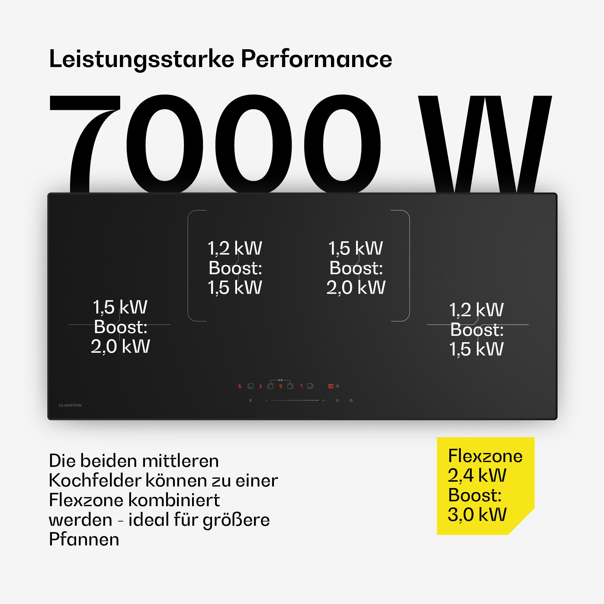 Klarstein Induktions-Kochfeld Velaire, Elektrische Kochfelder 4 Kochzonen Slim Flex 7000 W Touch Timer