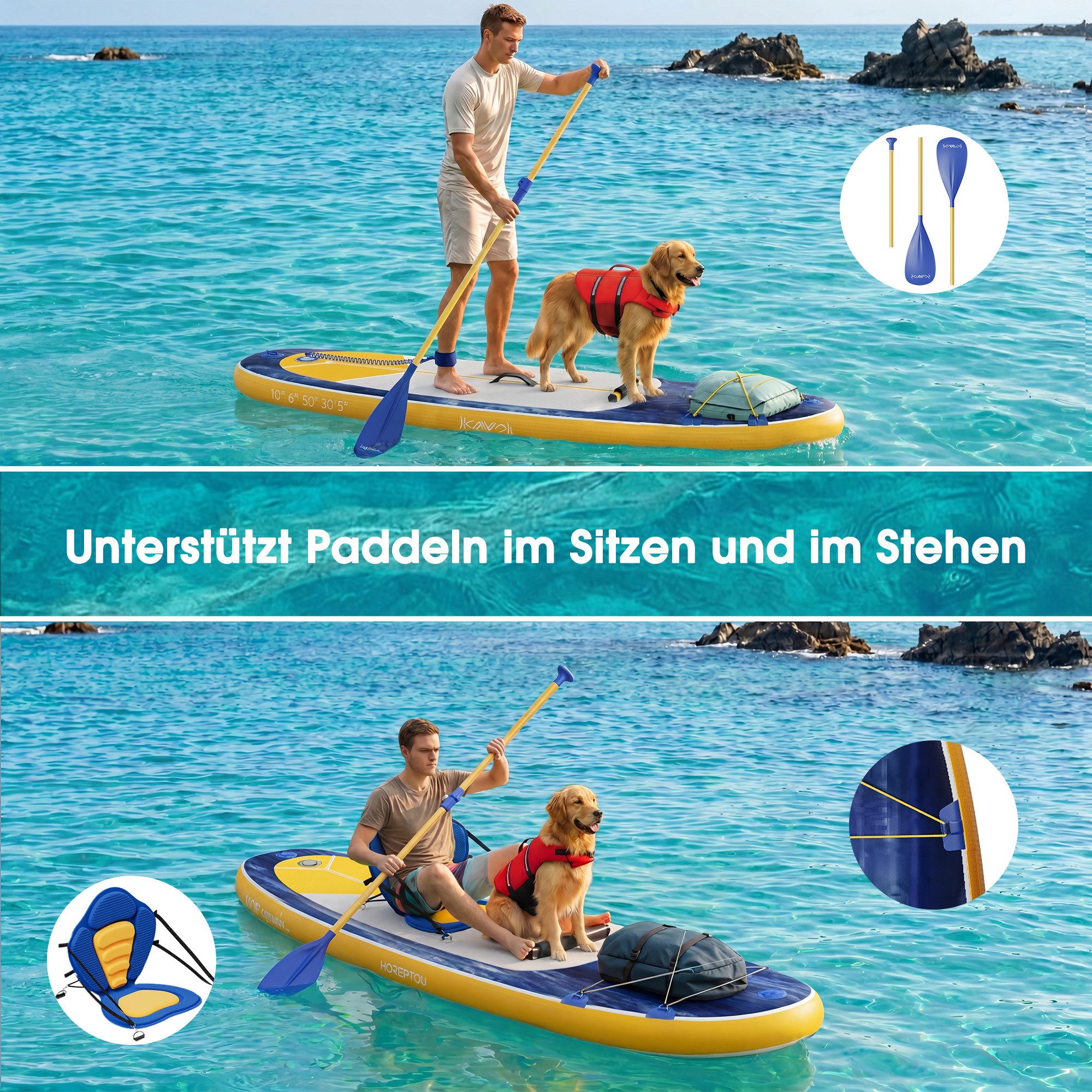 HOMALL Inflatable SUP-Board Aufblasbares Stand Up Paddle Board mit Halter, Sitz und Fußband, 320cm SUP-Board Set mit Action-Cam Halterung, Bis 130kg