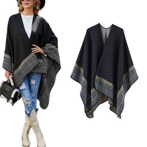 Alster Herz Strickponcho XXL-Schal, Eleganter Weicher Poncho, Schwarz, A0335 (1-tlg)