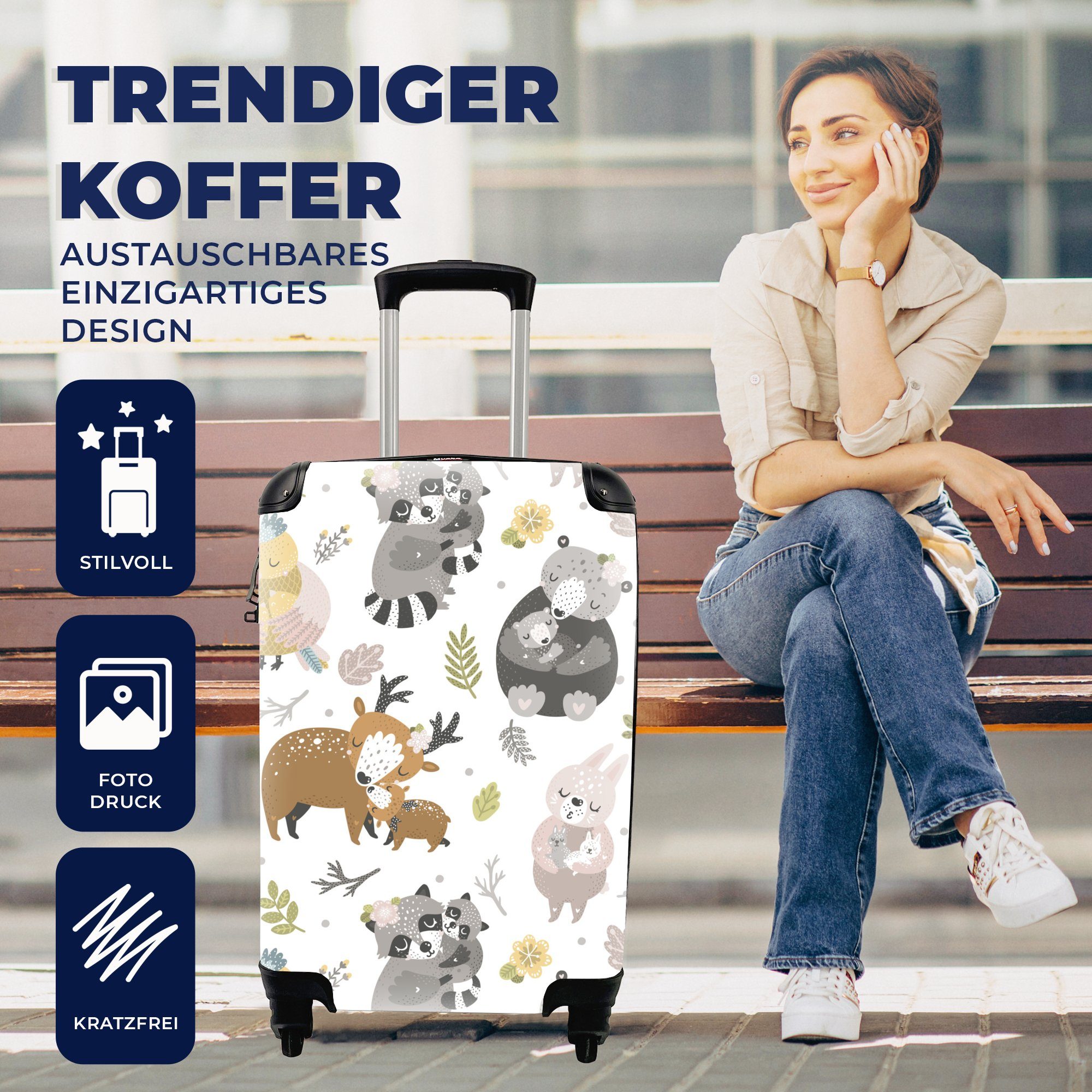 Blätter, - - mit MuchoWow Ferien, Reisekoffer Tiere Muster Trolley, Reisetasche 4 rollen, Handgepäckkoffer für Handgepäck Rollen,