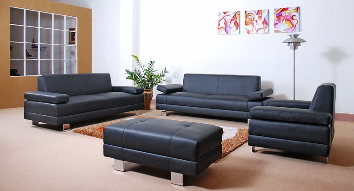 JVmoebel Sofa Sofagarnitur Design Couchen Sofas 311 Sitzer Set Leder Sofa Polster, Made in Europe Schwarz