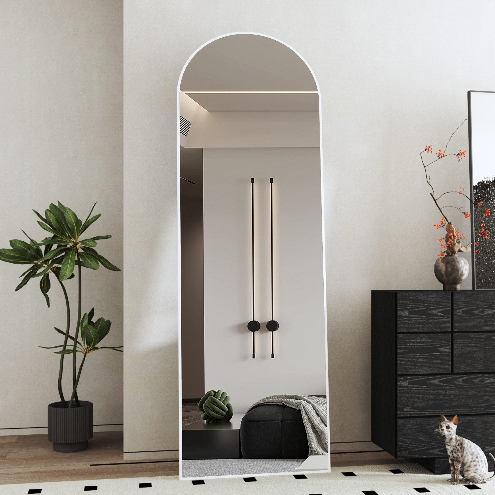 Boromal Ganzkörperspiegel Schwarz Weiß, Weiss Hochglanz, Gr. Sonderaktion
