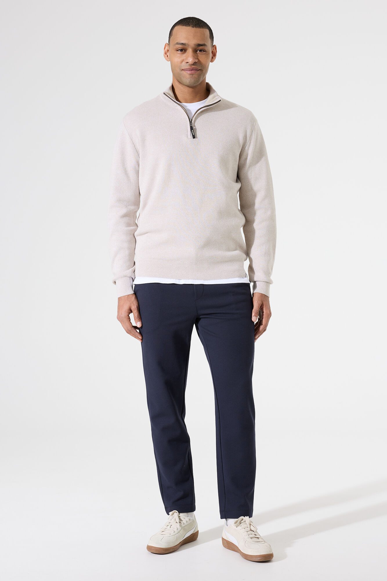 Garcia Rundhalspullover Garcia Herren Pullover Troyer-Zip - sand (1-tlg)