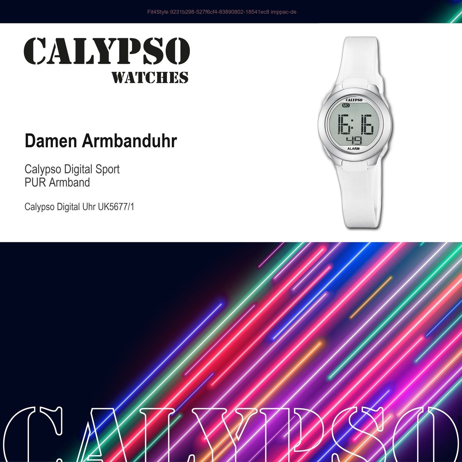 Calypso Damen Armbanduhr Damen Digitaluhr WATCHES Uhr Sport PURarmband weiß, CALYPSO K5677/1 rund, Kunststoffband,