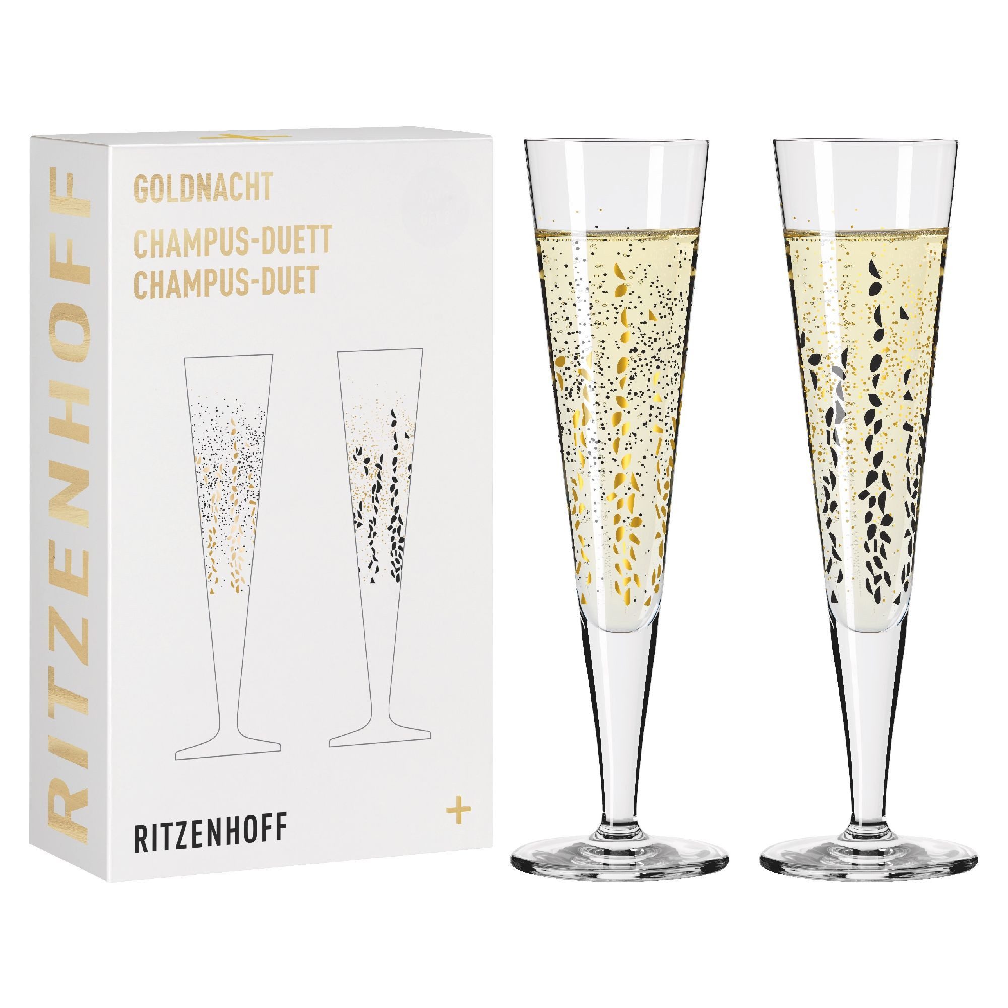 Ritzenhoff Sektglas GOLDNACHT, Glas, Handwäsche Empfohlen, Transparent, Motiv: Blätter