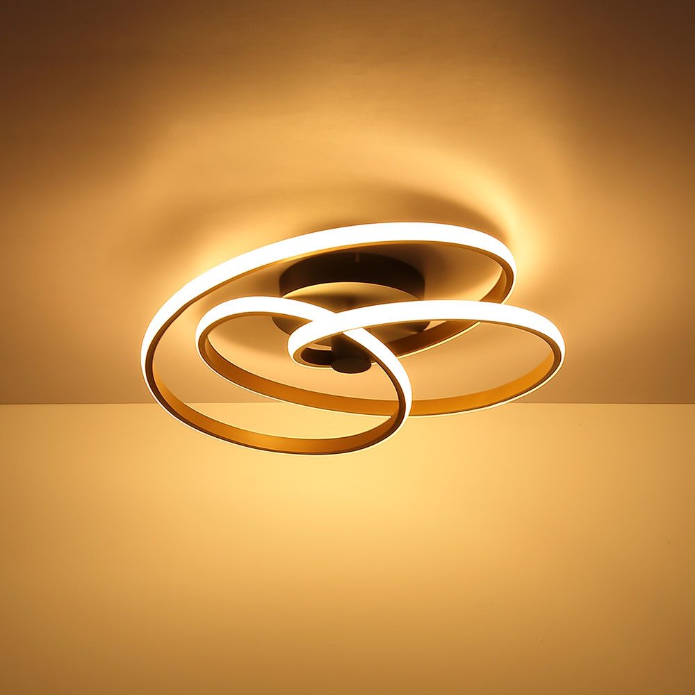 GLOBO LIGHTING LED Deckenleuchte, LED-Leuchtmittel fest verbaut, Warmweiß, LED Deckenlampe Designleuchte Aluminium geschwungen gold D 50 cm