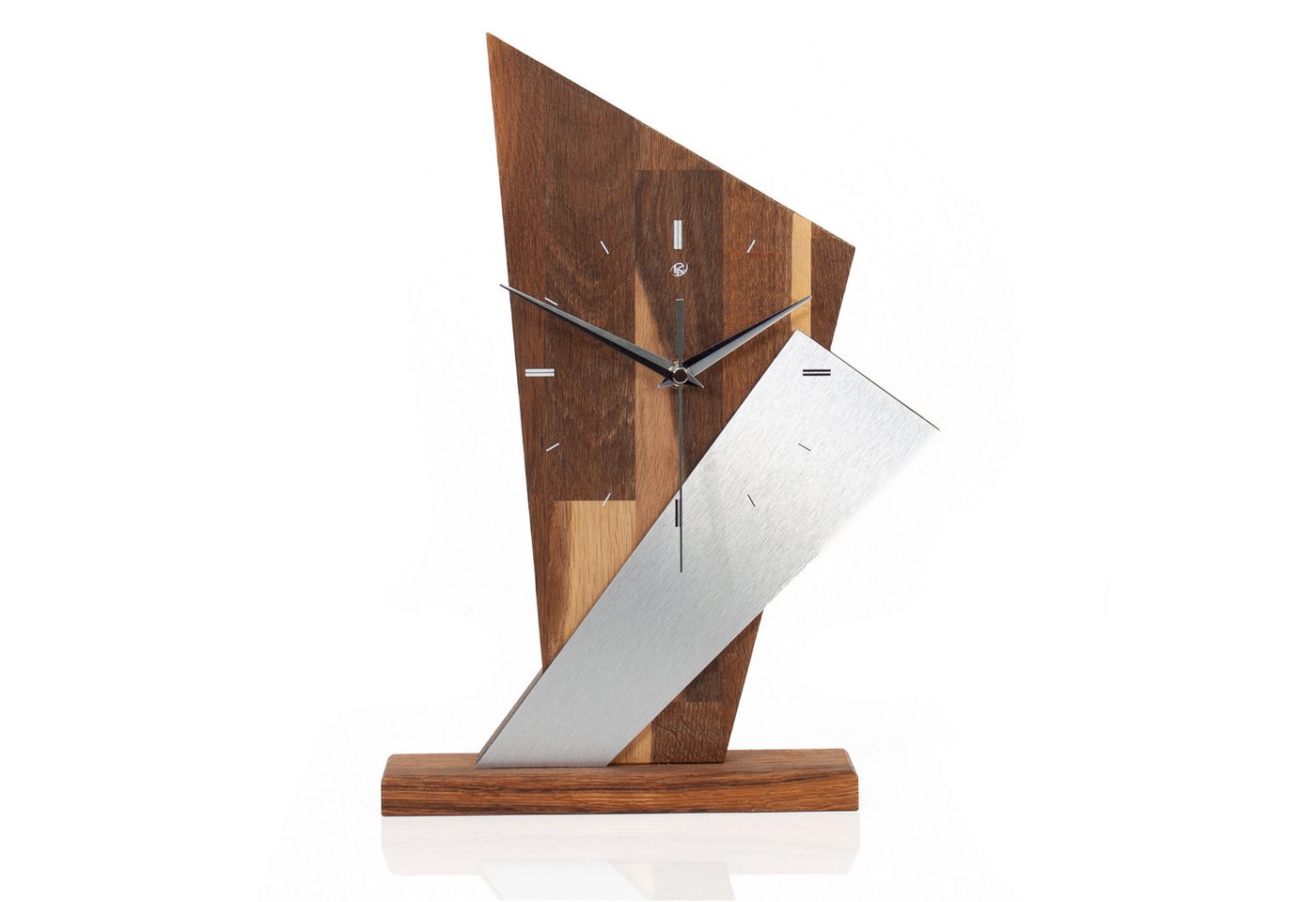 Kreative Feder Standuhr Designer-Standuhr „Brown Square“ - Tischstanduhr aus Holz, Tischuhr im Metallic-Look, Funk- oder Quarzuhrwerk, ohne Ticken