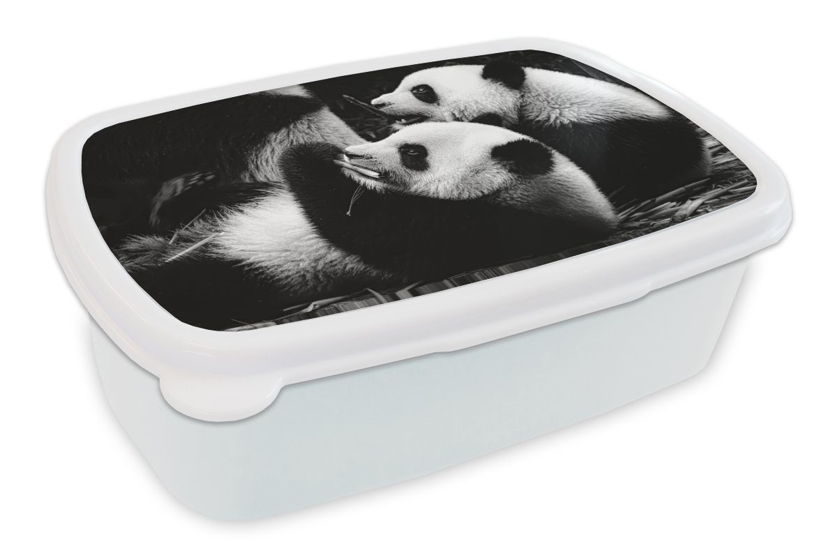 MuchoWow Lunchbox Pandas - Kunststoff, Weiß, Mädchen Brotbox Kinder (2-tlg), Schwarz für Jungs und - und Erwachsene, für Brotdose