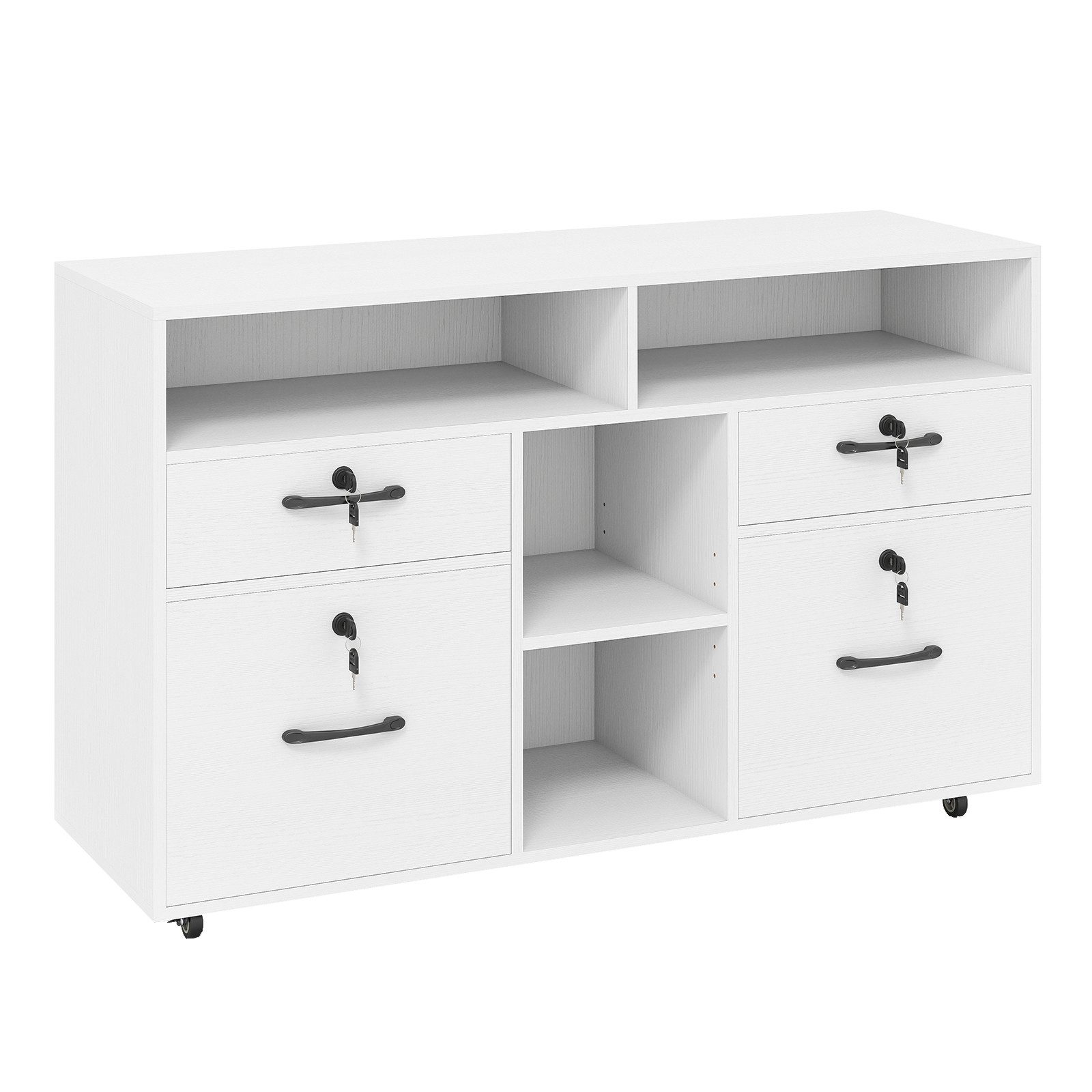COSTWAY Rollcontainer, mit 4 Schubladen, Aktenschrank abschließbar, weiß günstig online kaufen