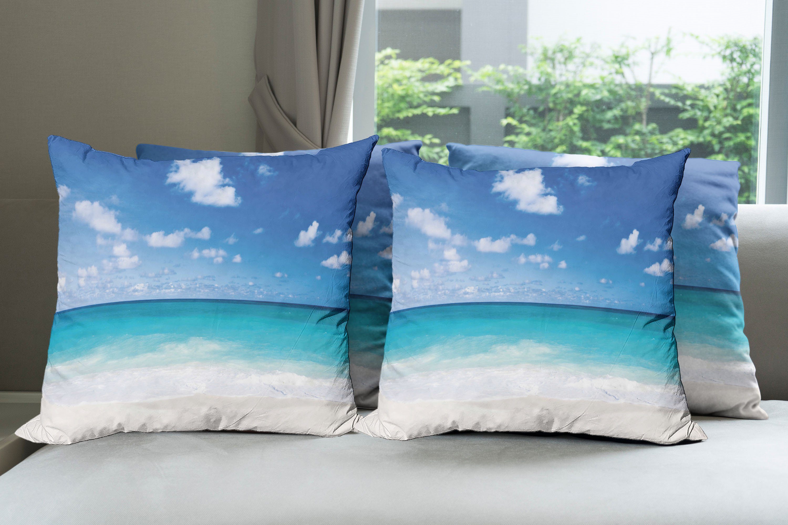 Stück), Küste Abakuhaus Modern Ozean (4 Sommer Accent Kissenbezüge Digitaldruck, Barbados Doppelseitiger