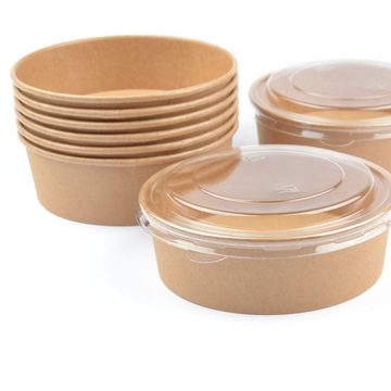 Einwegschale 50 Stück Kraft Salatschalen mit Deckel, rund, 500 ml, Salatbox Paper Bowls Pappsalatschale Salad Cups