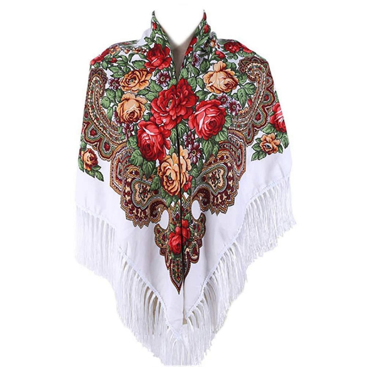 LuxusKollektion Modeschal Schal Damen Blumenmuster Fransen Weiss