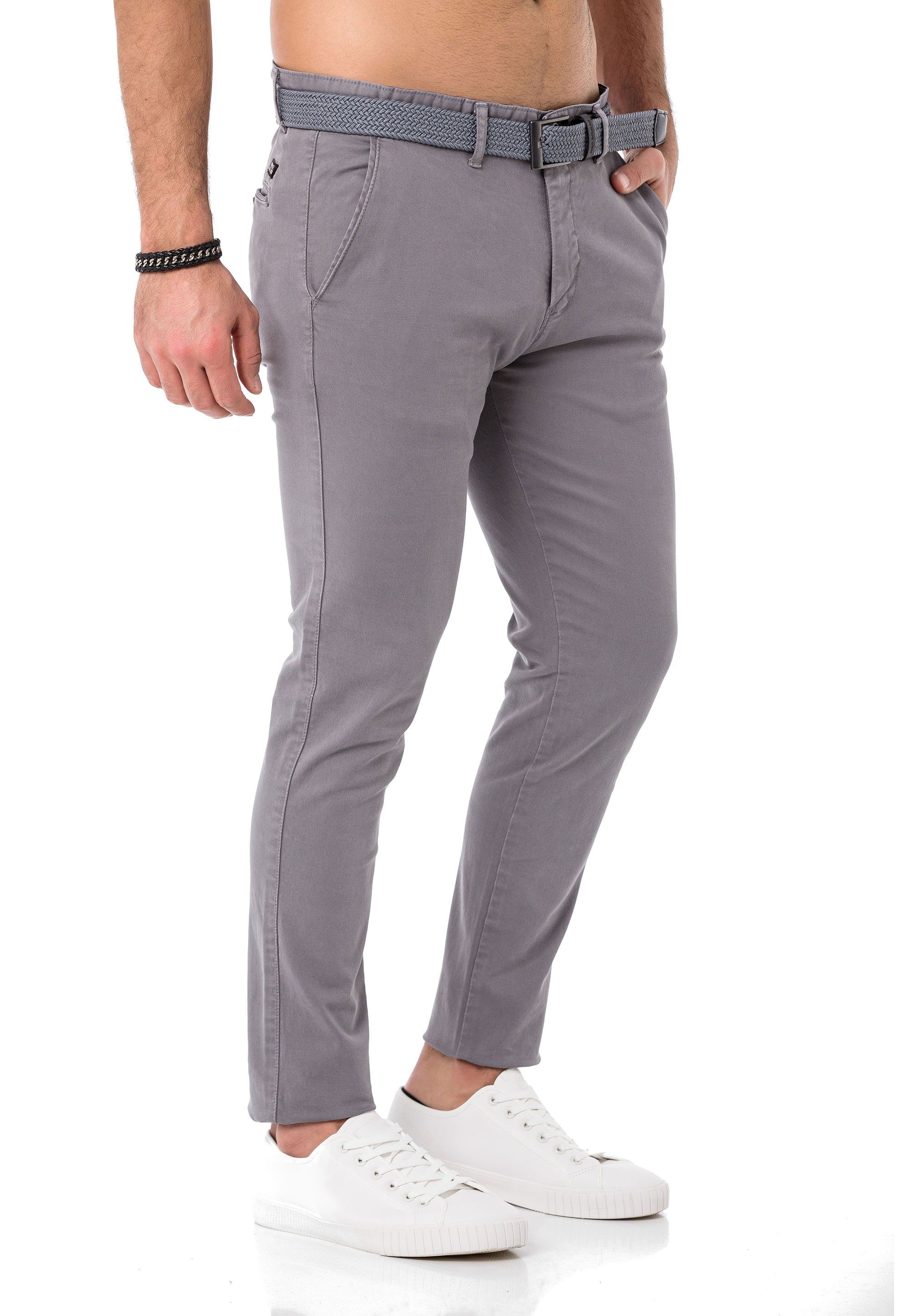 RedBridge Chinohose Chino Hose Gürtel Grau mit Pants