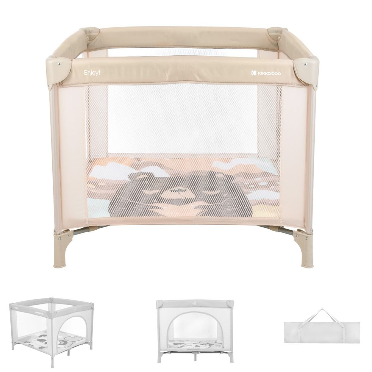 Kikkaboo Laufstall Enjoy, 92 x 92 cm, klappbar, Tragetasche, Sichtfenster, Babyreisebett