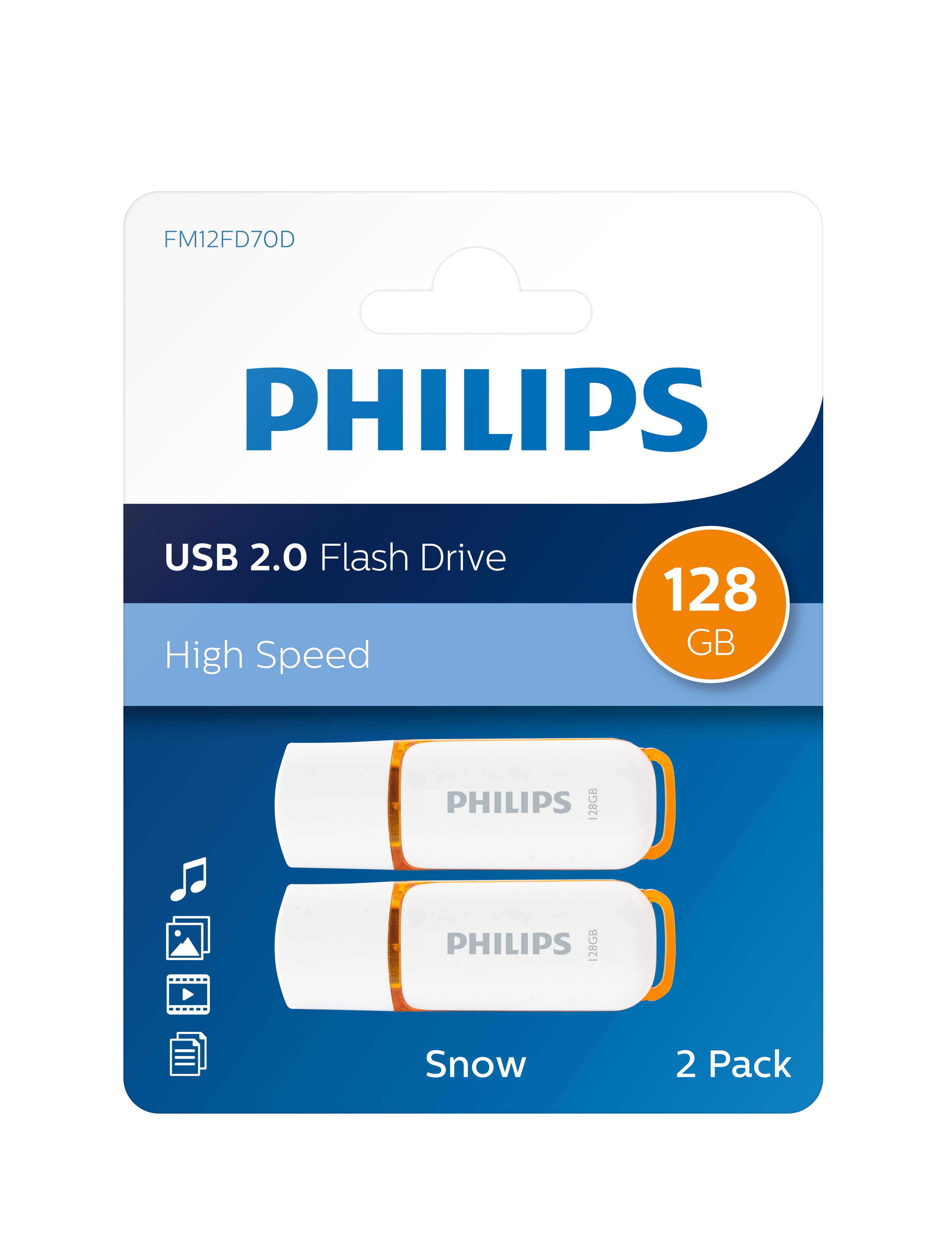 Philips FM12FD70D/00 USB-Stick (USB 2.0, Lesegeschwindigkeit 25,00 MB/s, Sunrise Orange®, 128GB, USB2.0, 2er Pack)