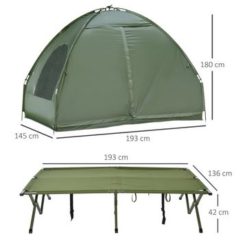 Outsunny Faltzelt Campingzelt-Set mit Feldbett, Personen: 2 (Kuppelzelt, 1 tlg., Campingbett), für Garten, Balkon, Grün