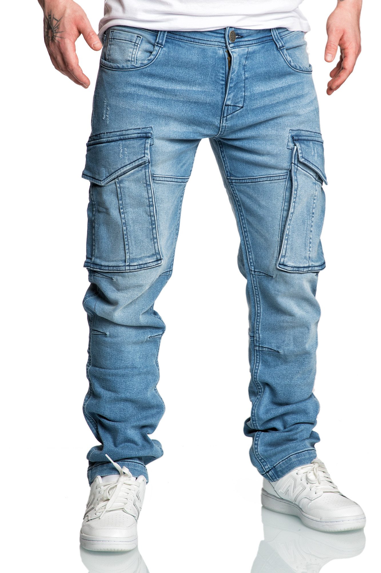 Amaci&Sons Cargojeans LINNDALE Sweathose im Denim Look Herren Sweathose in Stretch Denim Jeans