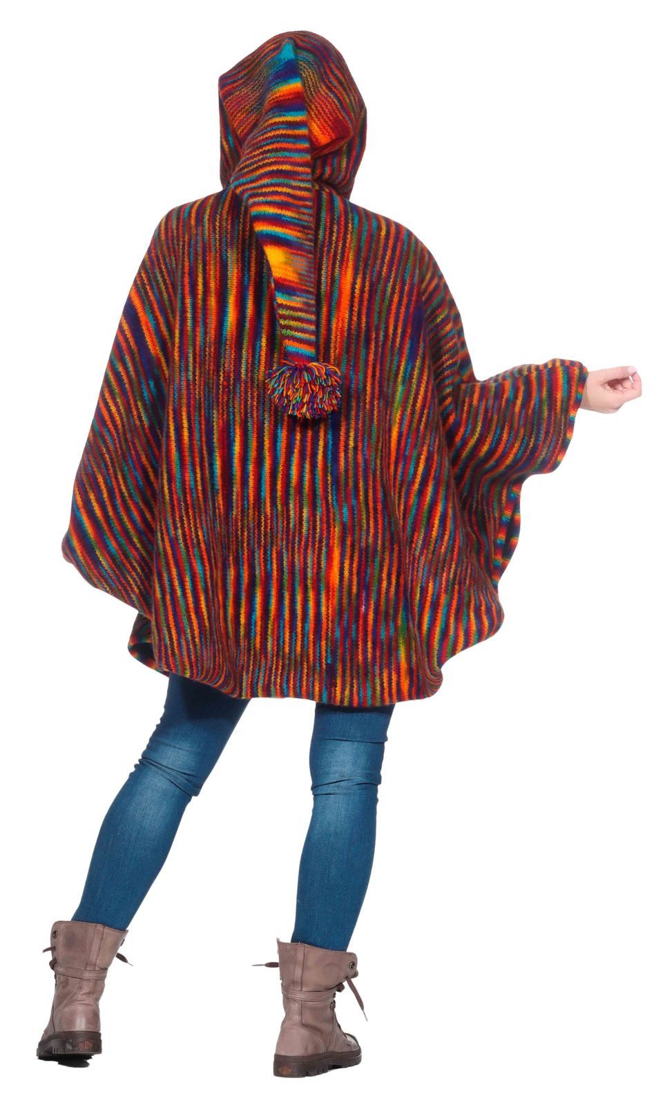 KUNST UND MAGIE Strickcape Strick Poncho+Zipfelkapuze Umhang Cape Jacke Winter Mantel Regenbogen