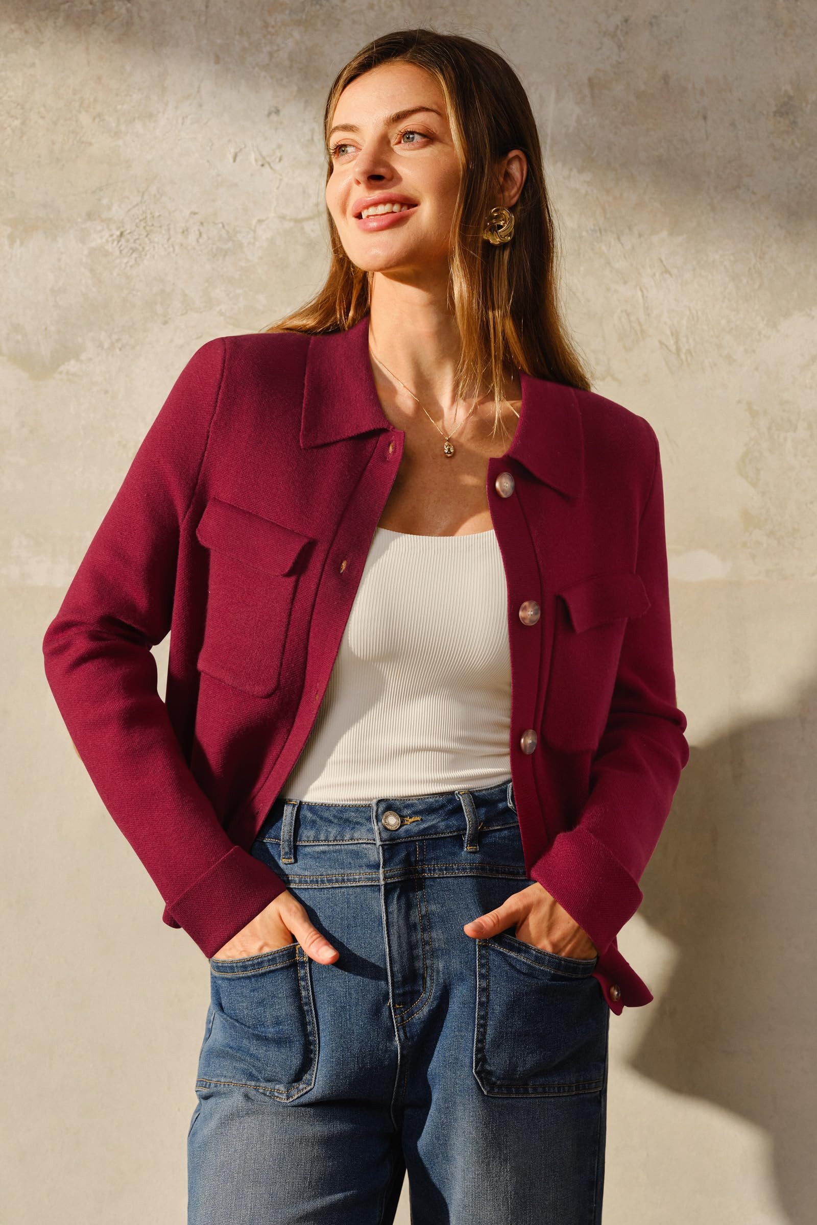 Arach&Cloz Jackett Arach&Cloz Damen Wollmischung Button Down Kurzjacke Jers günstig online kaufen