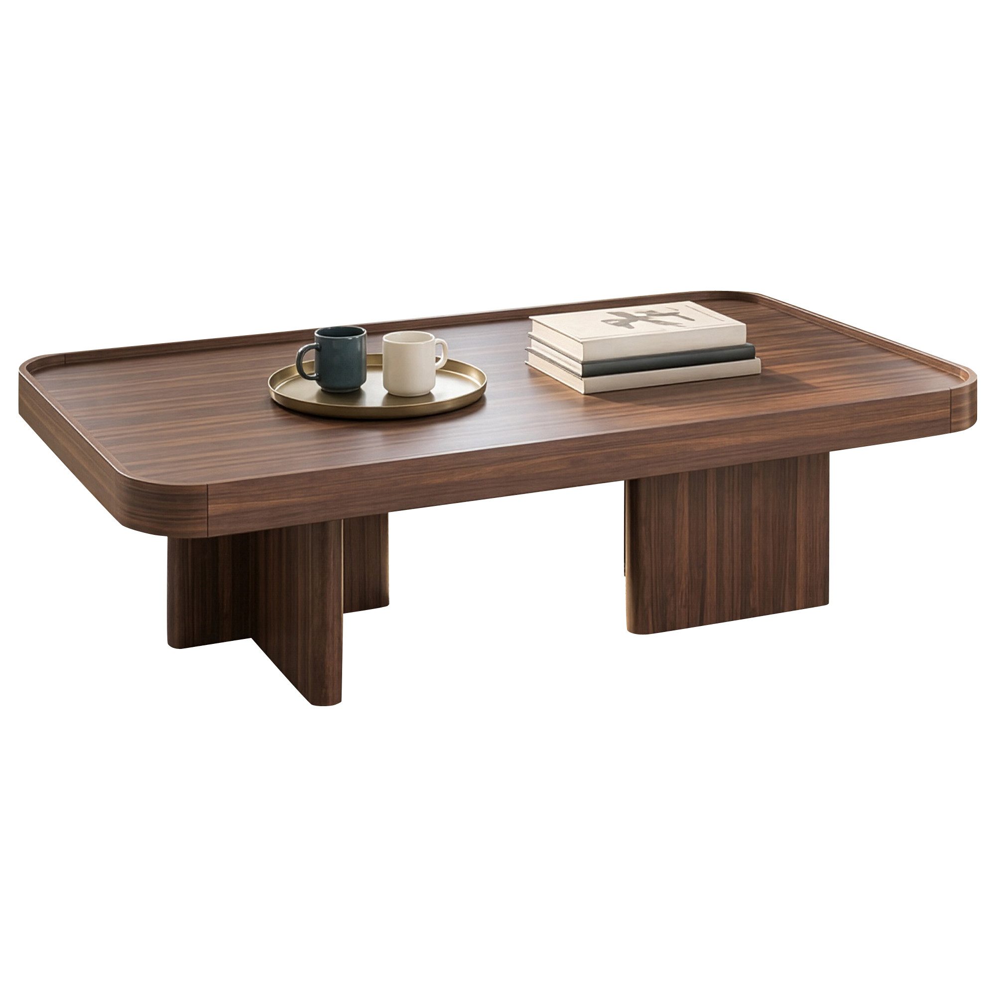 Merax Couchtisch in Walnussholz Optik, Retro Sofatisch mit abgerundeten Ecken (1-St), Wohnzimmertisch Kaffeetisch Beistelltisch, 100x50x35,5 cm
