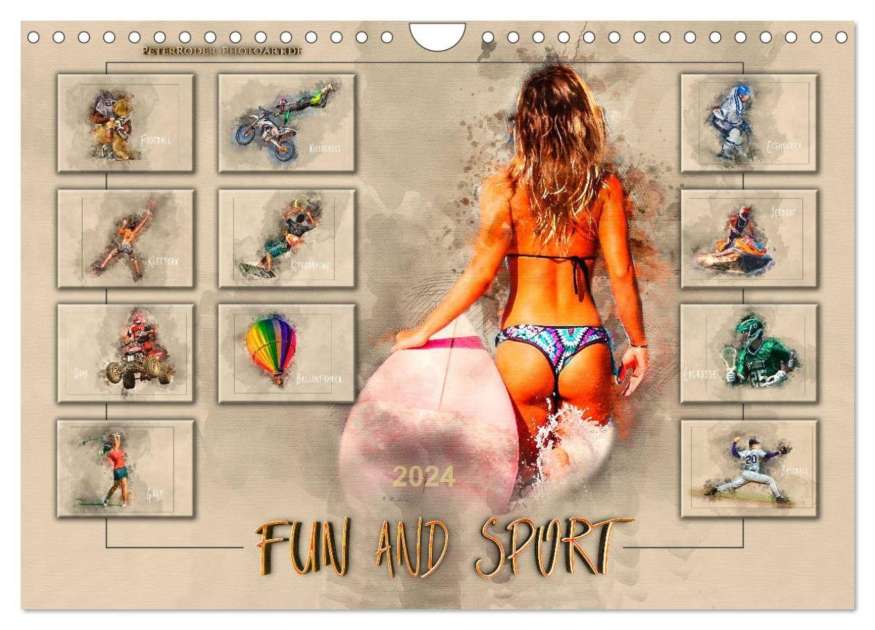 CALVENDO Wandkalender Fun and Sport (Wandkalender 2024 DIN A4 quer), CALVENDO Monatskalender