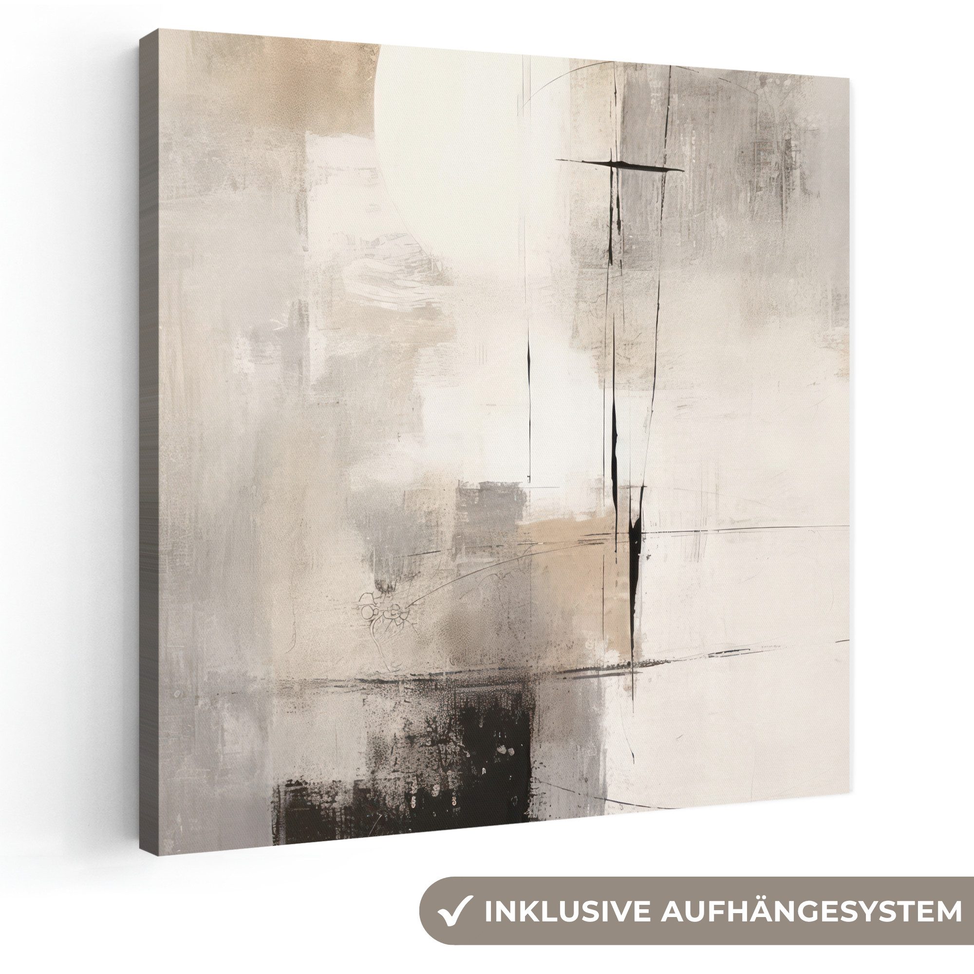 OneMillionCanvasses® Leinwandbild Abstrakt - Kunst - Grau, Fotodruck (1 St), Wandbild, Deko Schlafzimmer Wohnzimmer Flur 20x20 cm