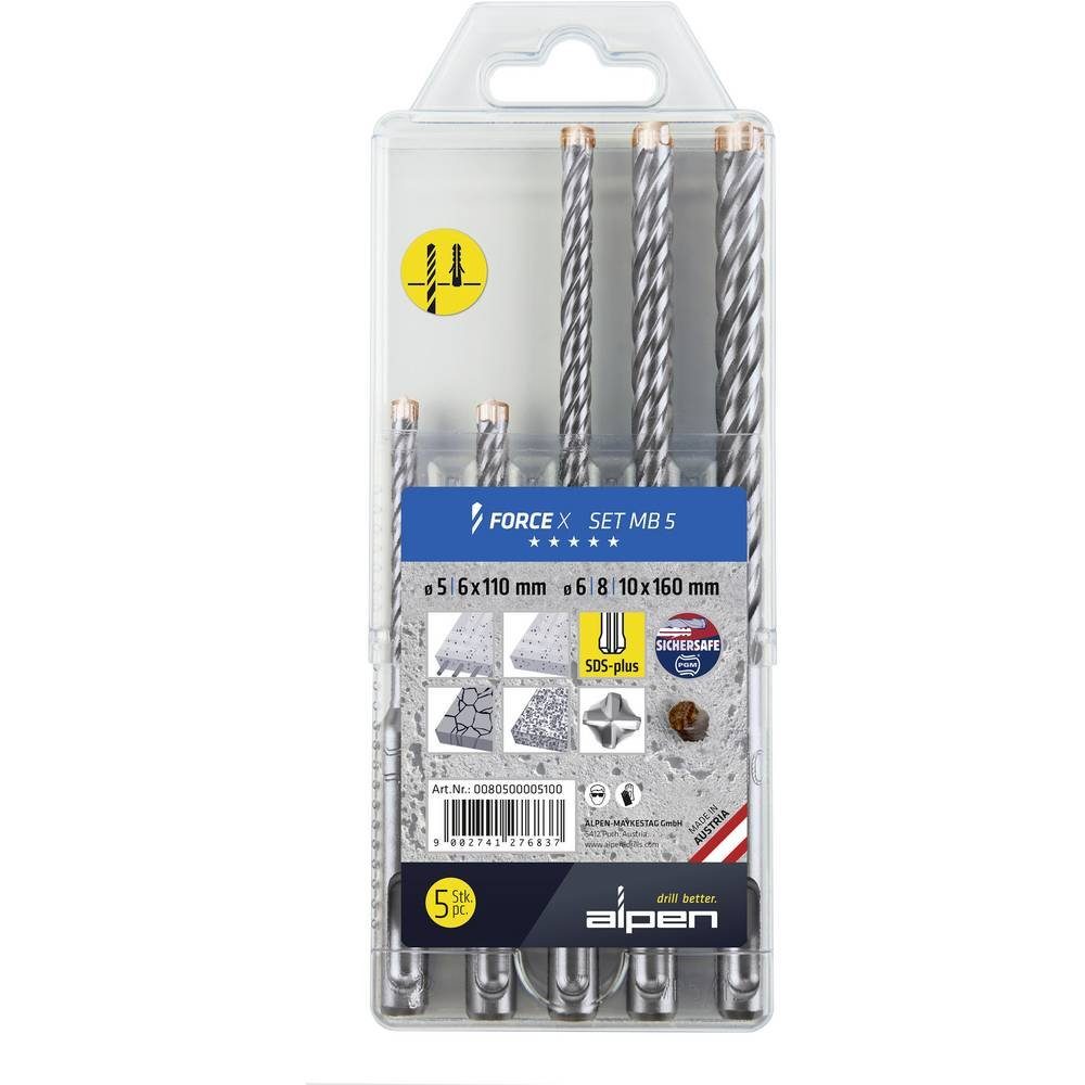 Alpen Spiralbohrer FORCE X SDS-plus Hammerbohrer-Set 4 Schneiden 0080500005100