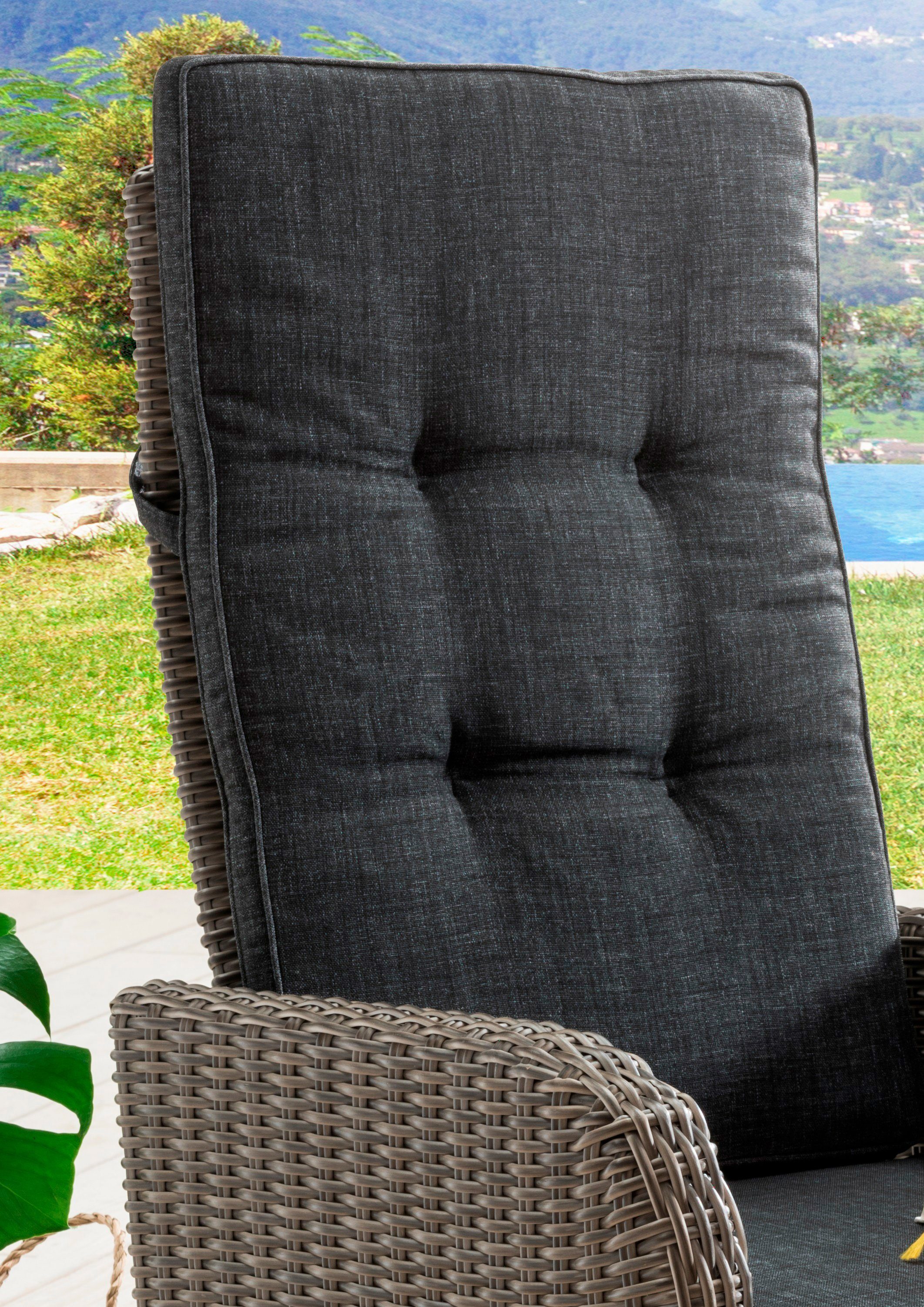 Sessel mit Auflagen CASA Destiny verstellbar Fußhocker vintage + Hochlehner stufenlos Grau Polyrattan, (Set), PALMA