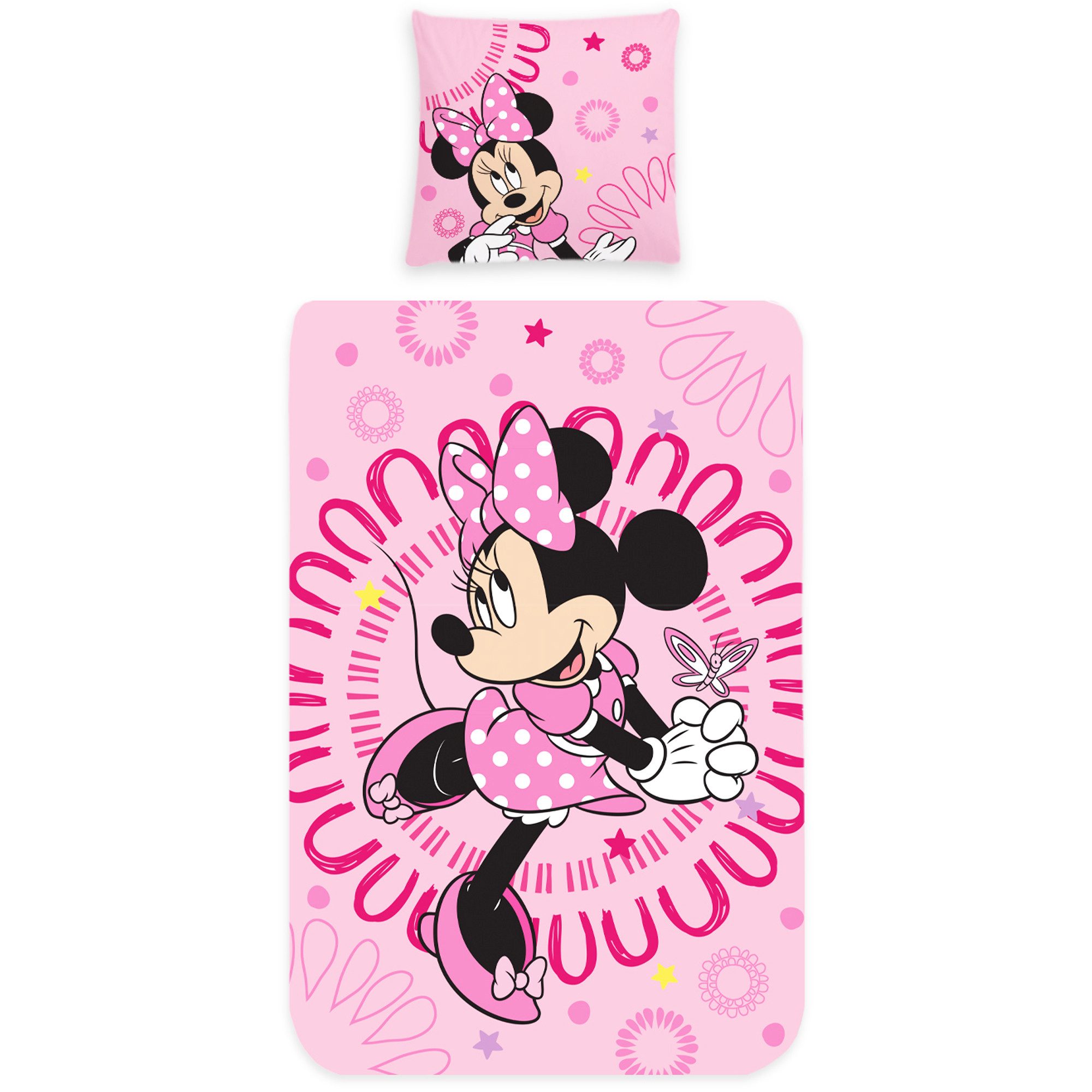 BERONAGE Kinderbettwäsche Minnie Mouse Sweet Pink Bettwäsche Biber / Flanell, 100% Baumwolle, 2 teilig, 135x200 + 80x80 cm