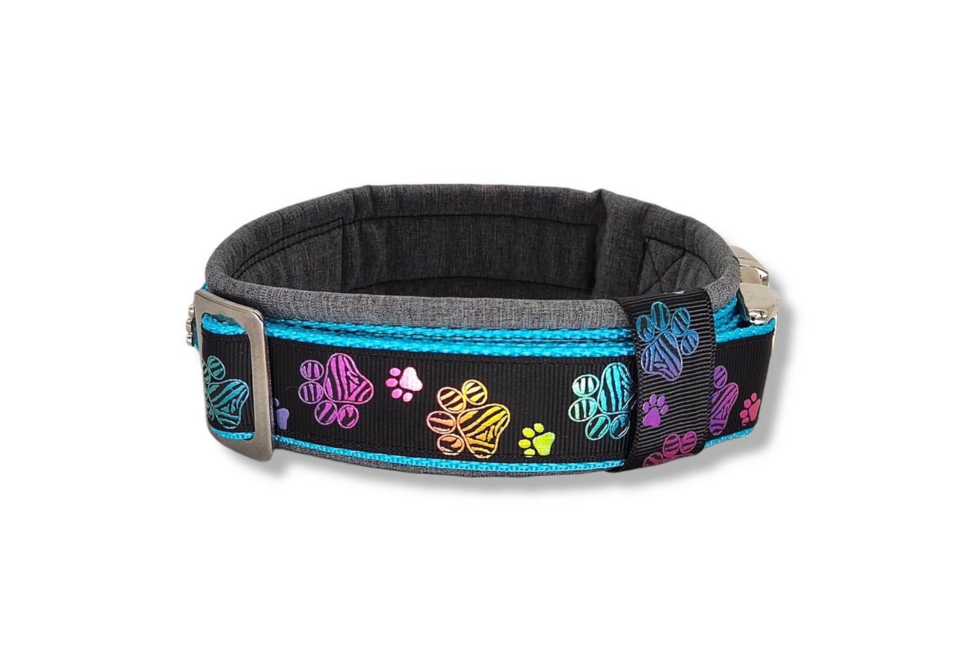 Thumbnail - D by E Couture Hunde-Halsband "Metallic Paws II", gepolstert, verstellbar, 30mm breit, Handmade